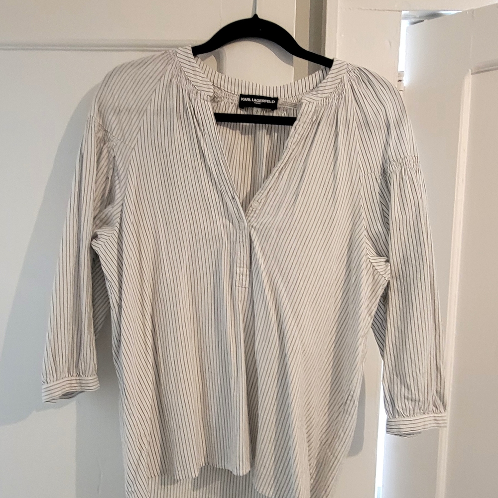 Karl Lagerfeld White Striped Blouse (This Is A Large Small!)